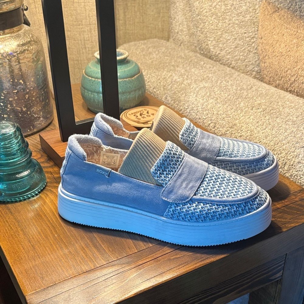 Roxy Light Blue Knit Slip-On Loafers
